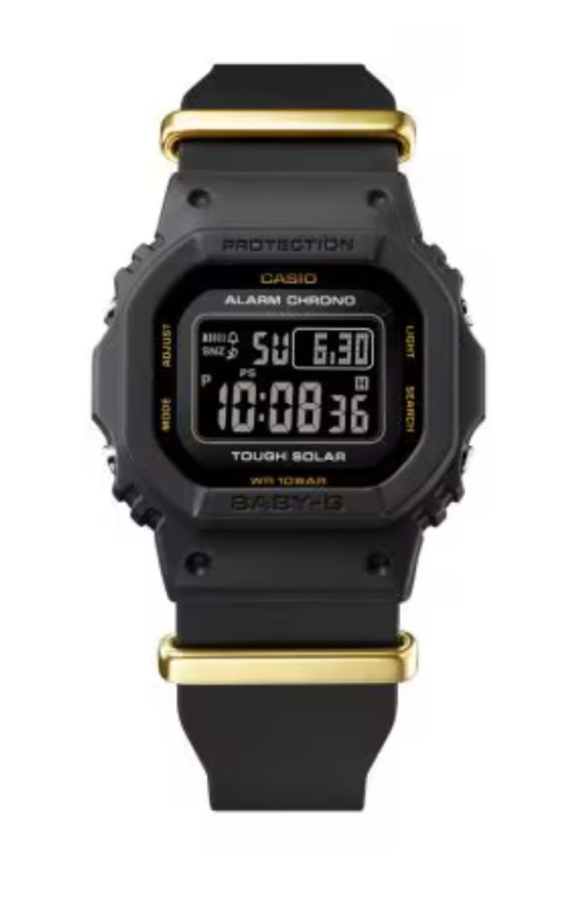 Casio BABY-G Craftsmanship Solar-Powered Black and Gold SS 37.9 MM Watch BGD-S565ZE-1DR