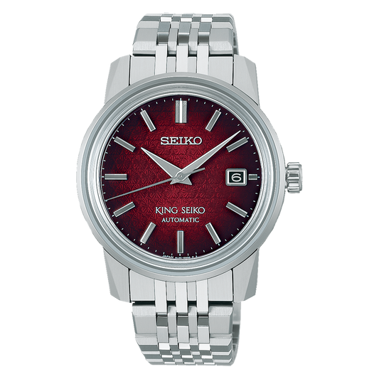 King Seiko KSK 38.6 MM Stainless Steel Automatic Red Dial Watch SJE103J1