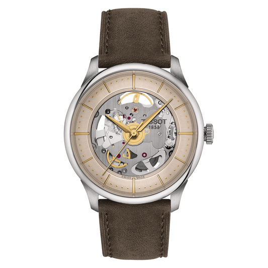 Tissot Chemin Des Tourelles Skeleton 39 MM Gold Dial Watch T139.836.16.261.00