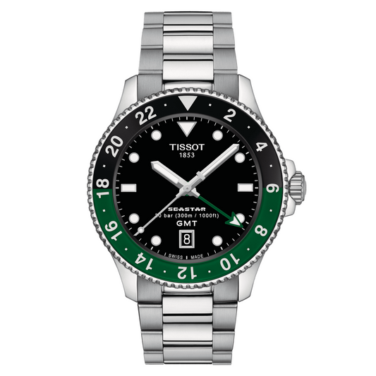 Tissot Seastar 1000 40 MM Quartz GMT Green Bezel Watch - T120.852.11.051.00